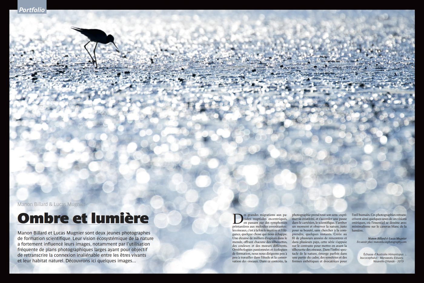 Publication de Manon Billard et Lucas Mugnier dans L'Oiseau Magazine 2022 – Portfolio "Ombre et lumière".